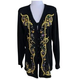 Vintage 80's 90s Black Victoria Jones Sweater Beaded Bejeweled grandma Cardigan